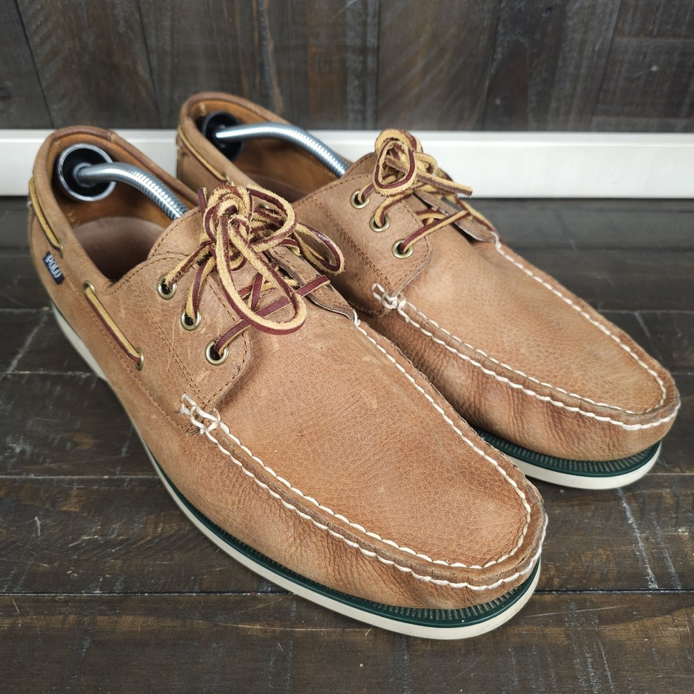 Polo Ralph Lauren Mens Size 13.5 ‎ Bienne Tan Leather Boat Shoes